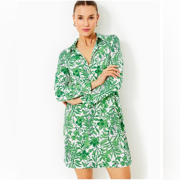 NWT! Lilly Pulitzer Kindra UPF 50+ Dress in Fiddle Leaf Green Lil Escape Plan - Picture 2 of 14